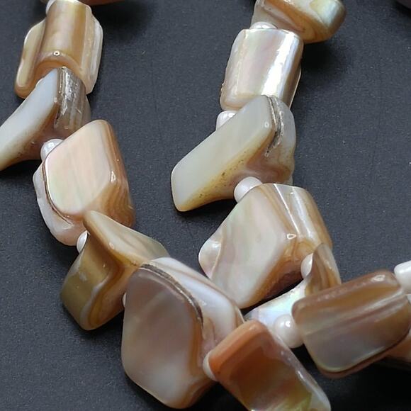 Abalone Shell Three Strand Necklace, Glass White Seed Beads, 19 Inches - Picture 6 of 9